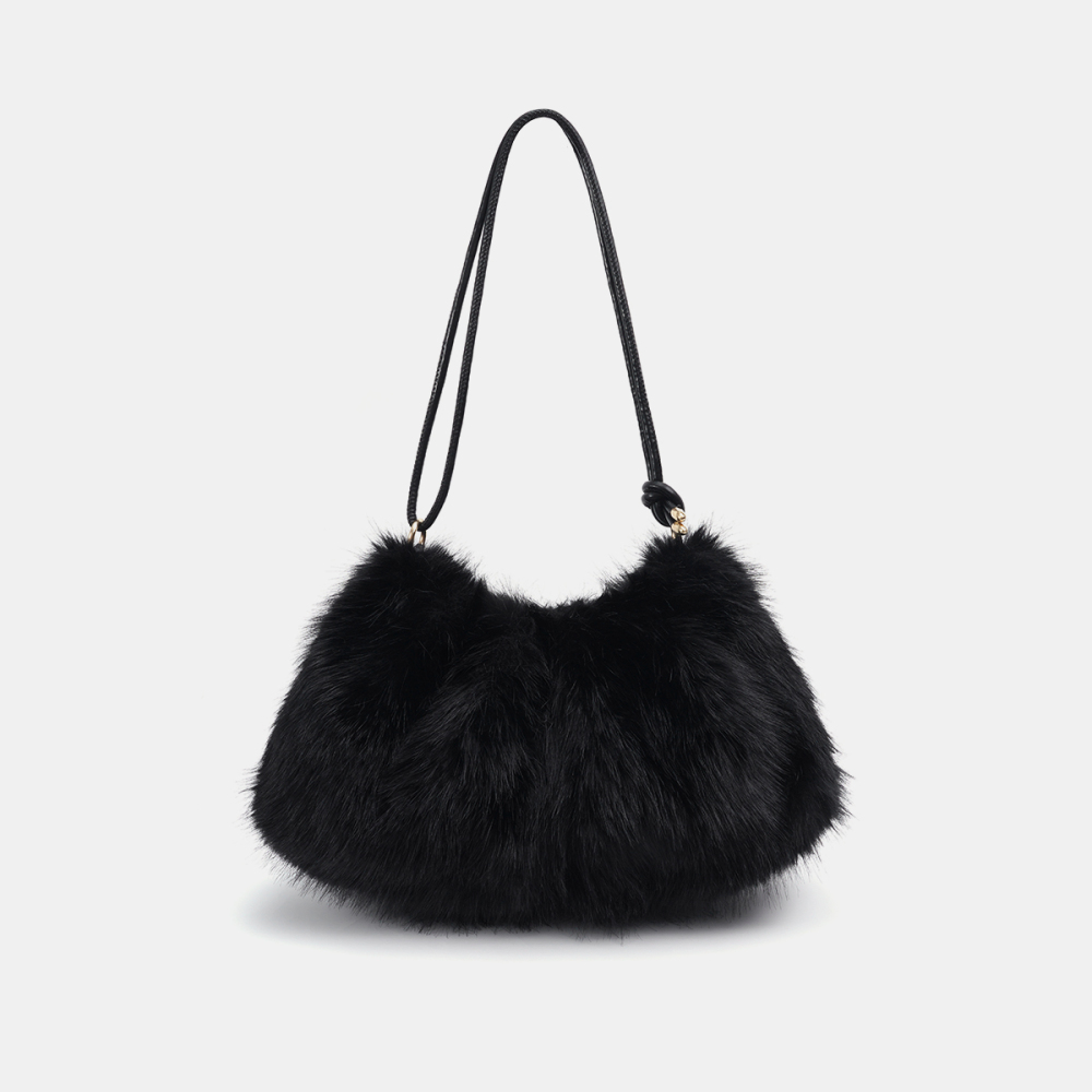 Sac À Bandoulière En Fourrure Pour Femme, 1 Pièce, Couleur Unie, Avec Nœud 