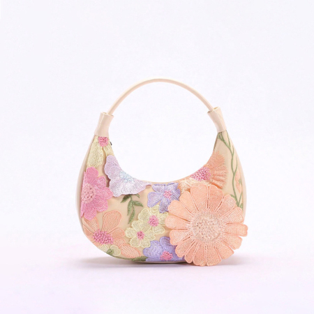Sacs à bandoulière pour femmes avec broderies florales romantiques en 3D (motifs floraux aléatoires)