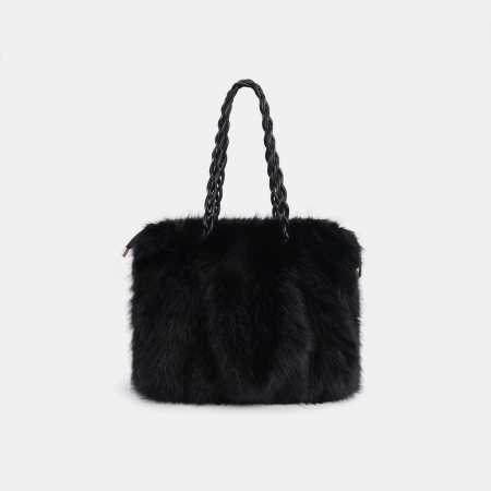 1 Sac Fourre-Tout Luxueux Pour Femme, En Fourrure Plissée, Couleur Unie