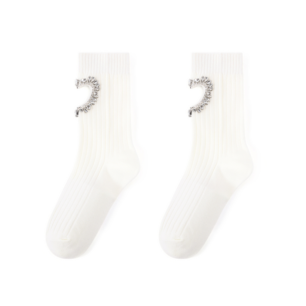 Chaussettes Légères Et Luxueuses En Pur Coton Tricoté Avec Cœur Creux Et Strass Pour Femme 