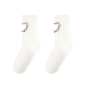 Chaussettes Légères Et Luxueuses En Pur Coton Tricoté Avec Cœur Creux Et Strass Pour Femme h5 