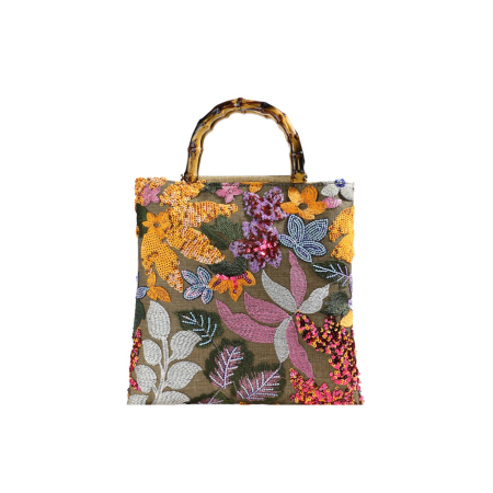 Sacs à main pour femmes en coton à motif floral élégant et romantique orné de perles et de sequins (les motifs floraux sont découpés aléatoirement) 2