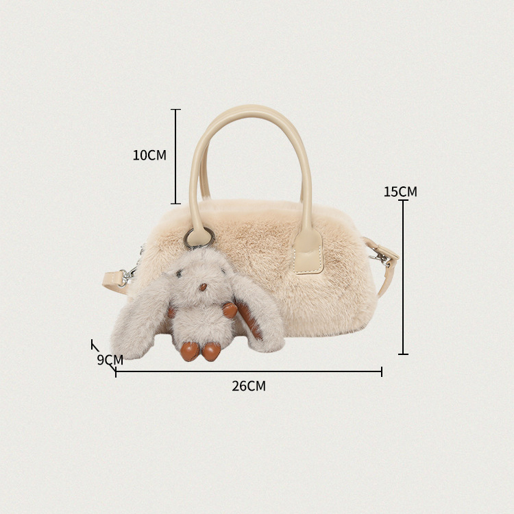 1 Sac À Main Pour Femme En Peluche De Couleur Unie, Motif Lapin Mignon Et Mignon Image4