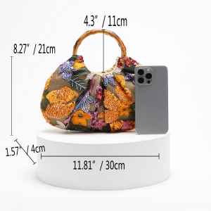 Sac À Main Pour Femme De La Série Luxueuse, Orné De Perles Florales Élégantes Et Doté D'Une Anse En Bambou (Motifs Floraux Aléatoires). h5 Image5