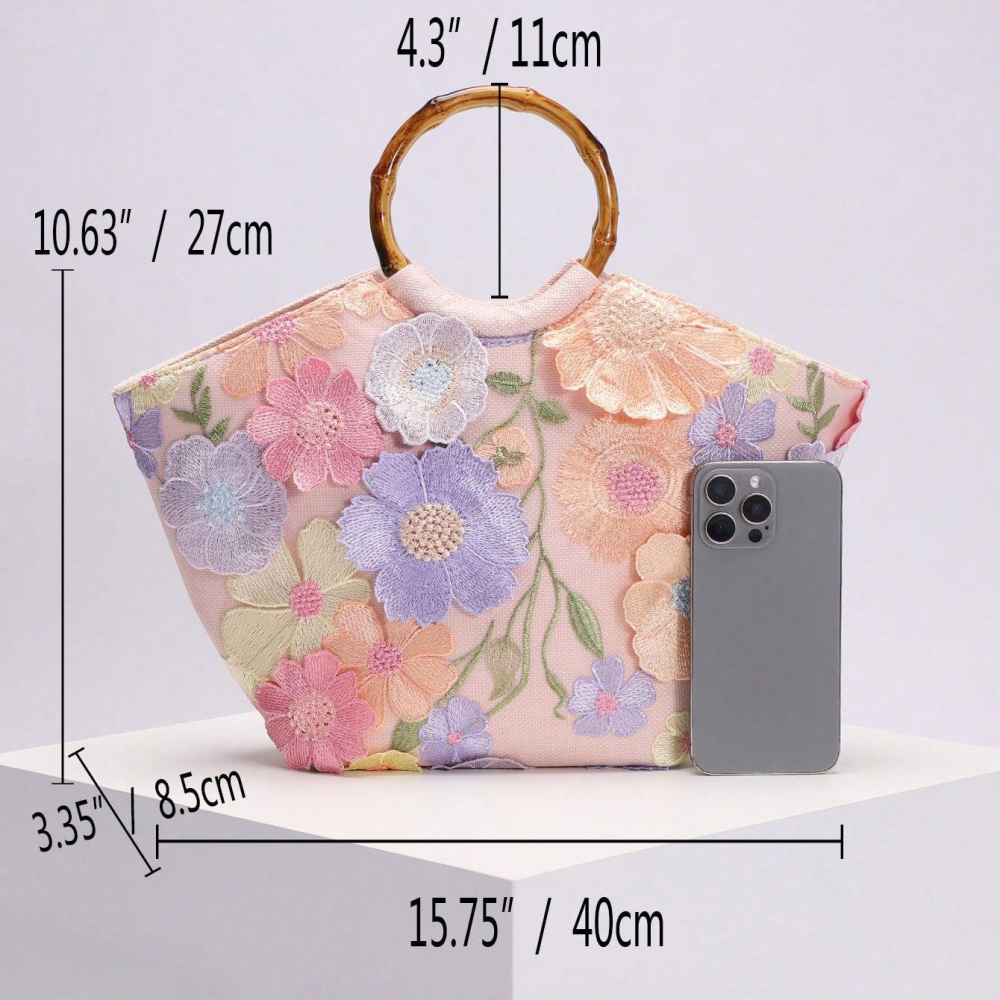 Sacs À Main Pour Femmes De La Série Romantique, Ornés De Broderies Florales Délicates (Motifs Floraux Aléatoires) h5Image3