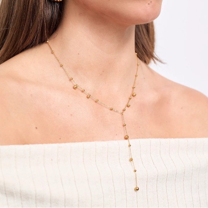 Collier À Maillons Pour Femme, Collection Simple Series, En Acier Inoxydable, Couleur Or, Étanche, À Porter Au Quotidien (1 Pièce) Image3