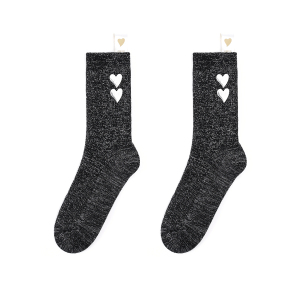 Chaussettes Mi-Mollet En Pur Coton Tricotées En Fil D'Argent En Forme De Cœur Pour Femmes h5 