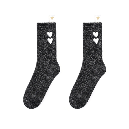 Chaussettes mi-mollet en pur coton tricotées en fil d'argent en forme de cœur pour femmes