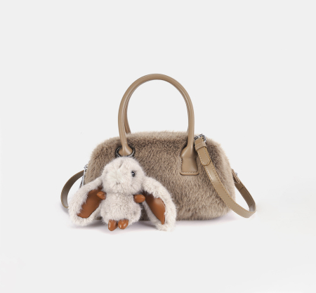 1 Sac À Main Pour Femme En Peluche De Couleur Unie, Motif Lapin Mignon Et Mignon