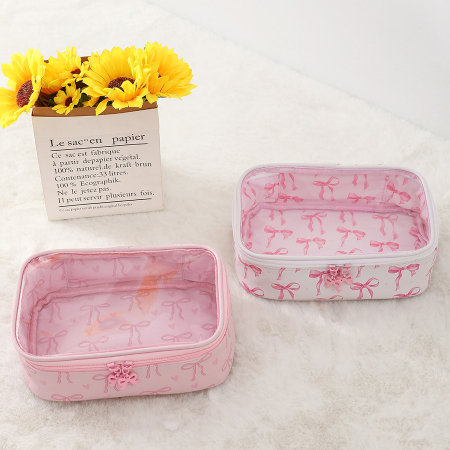 Trousse à maquillage pour femme avec nœud papillon simple et élégant (1 pièce) 2