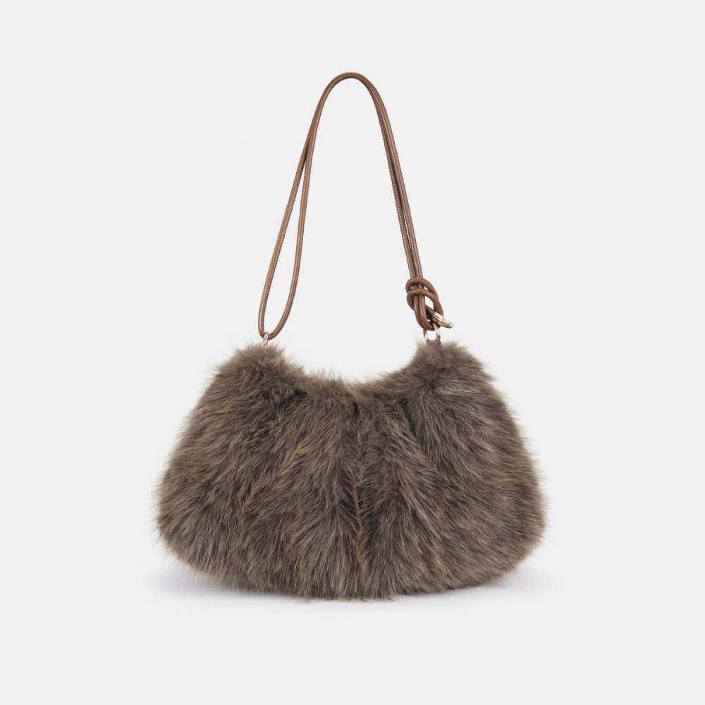 Sac À Bandoulière En Fourrure Pour Femme, 1 Pièce, Couleur Unie, Avec Nœud Image2