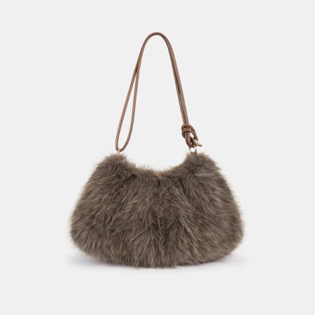 Sac À Bandoulière En Fourrure Pour Femme, 1 Pièce, Couleur Unie, Avec Nœud 2