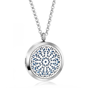 Pendentifs Diffuseurs D'Huiles Essentielles D'Aromathérapie En Acier Titane, Forme Ronde Simple Et Romantique (Chaîne Non Incluse). h5 Image2