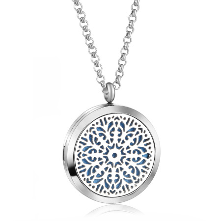 Pendentifs diffuseurs d'huiles essentielles d'aromathérapie en acier titane, forme ronde simple et romantique (chaîne non incluse). 2