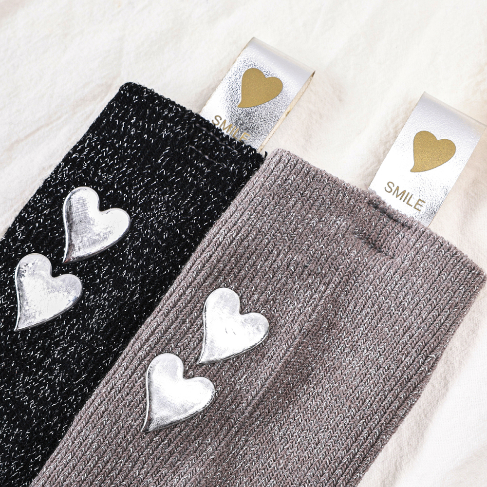 Chaussettes Mi-Mollet En Pur Coton Tricotées En Fil D'Argent En Forme De Cœur Pour Femmes Image4