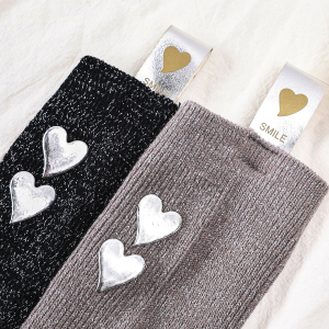 Chaussettes Mi-Mollet En Pur Coton Tricotées En Fil D'Argent En Forme De Cœur Pour Femmes h5 Image4