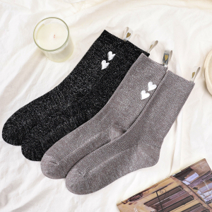 Chaussettes Mi-Mollet En Pur Coton Tricotées En Fil D'Argent En Forme De Cœur Pour Femmes h5 Image2