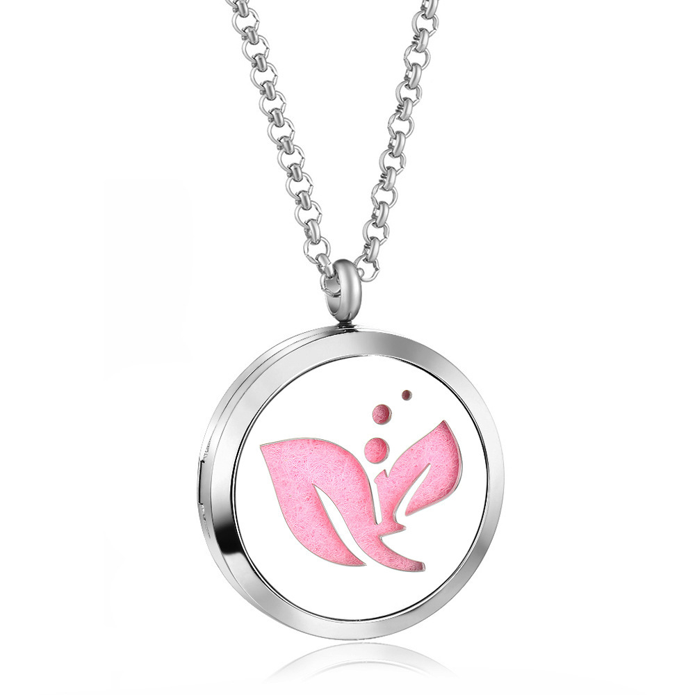 Pendentifs Diffuseurs D'Huiles Essentielles D'Aromathérapie En Acier Titane, Forme Ronde Simple Et Romantique (Chaîne Non Incluse). 