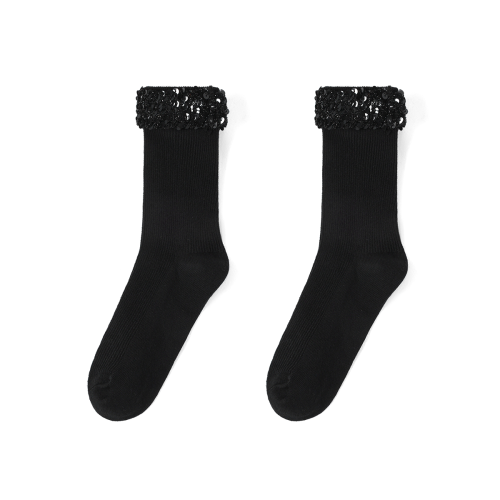 1 Paire De Chaussettes Mi-Mollet Légères Et Luxueuses En Tricot À Paillettes Pour Femme 