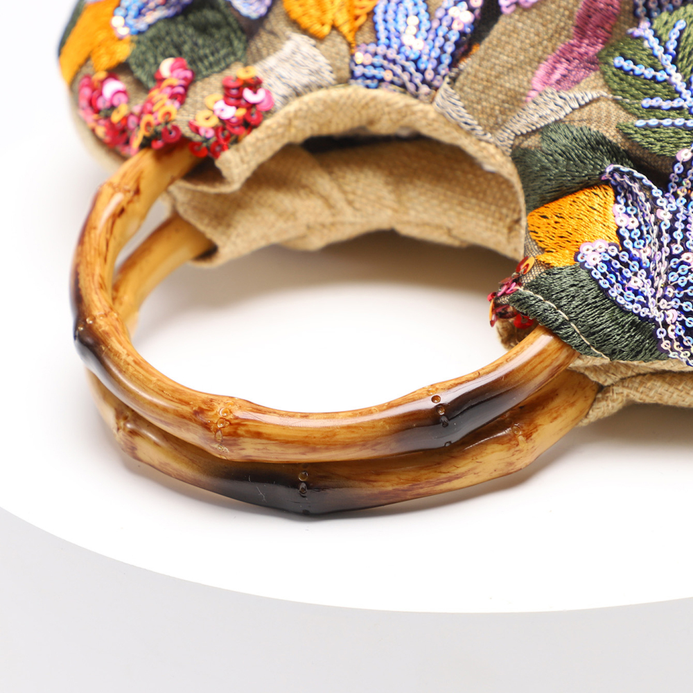 Sac À Main Pour Femme De La Série Luxueuse, Orné De Perles Florales Élégantes Et Doté D'Une Anse En Bambou (Motifs Floraux Aléatoires). Image4