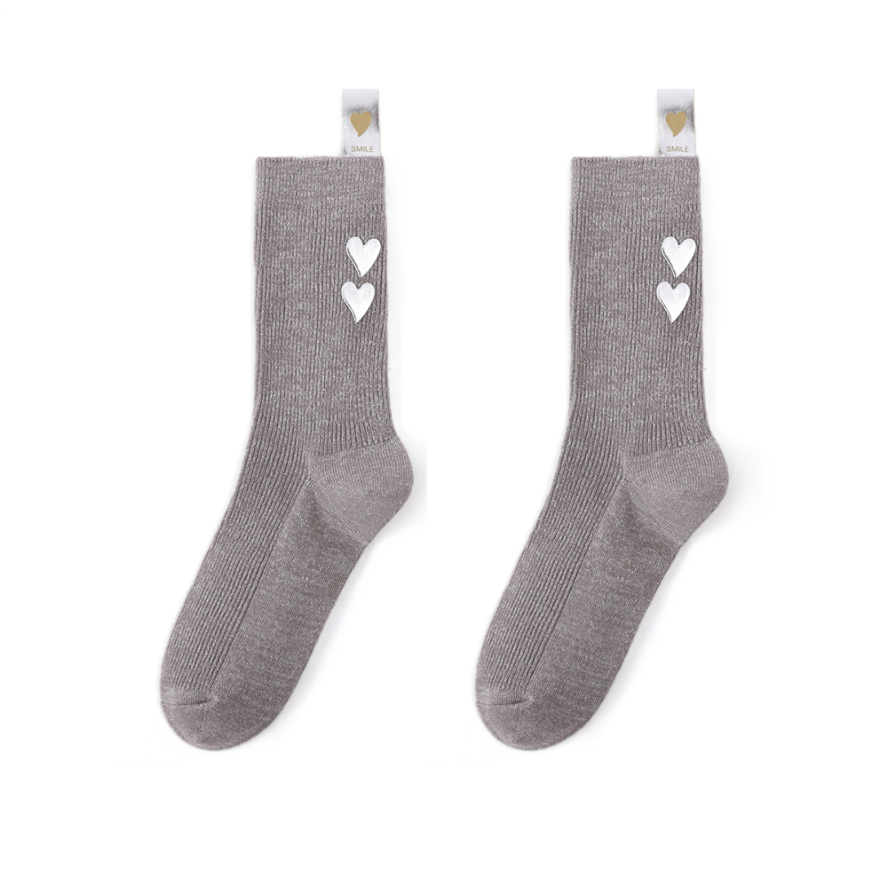 Chaussettes Mi-Mollet En Pur Coton Tricotées En Fil D'Argent En Forme De Cœur Pour Femmes Image3