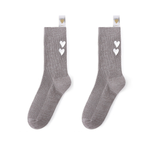 Chaussettes Mi-Mollet En Pur Coton Tricotées En Fil D'Argent En Forme De Cœur Pour Femmes h5 Image3