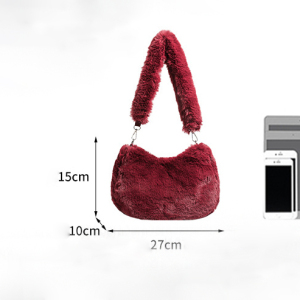 Sac À Bandoulière Femme Simple Et Décontracté, Couleur Unie, En Fourrure (1 Pièce) h5 Image3
