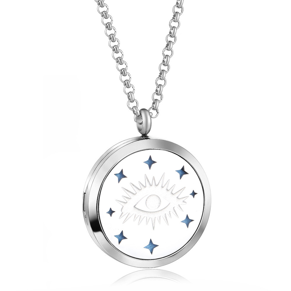 Pendentifs Diffuseurs D'Huiles Essentielles D'Aromathérapie En Acier Titane, Forme Ronde Simple Et Romantique (Chaîne Non Incluse). Image3