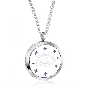 Pendentifs Diffuseurs D'Huiles Essentielles D'Aromathérapie En Acier Titane, Forme Ronde Simple Et Romantique (Chaîne Non Incluse). h5 Image3