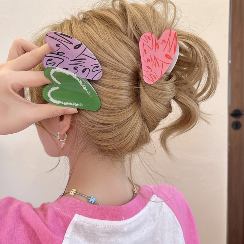Pinces À Cheveux Acryliques Sweet Heart Pour Femmes, Collection Romantique Image2