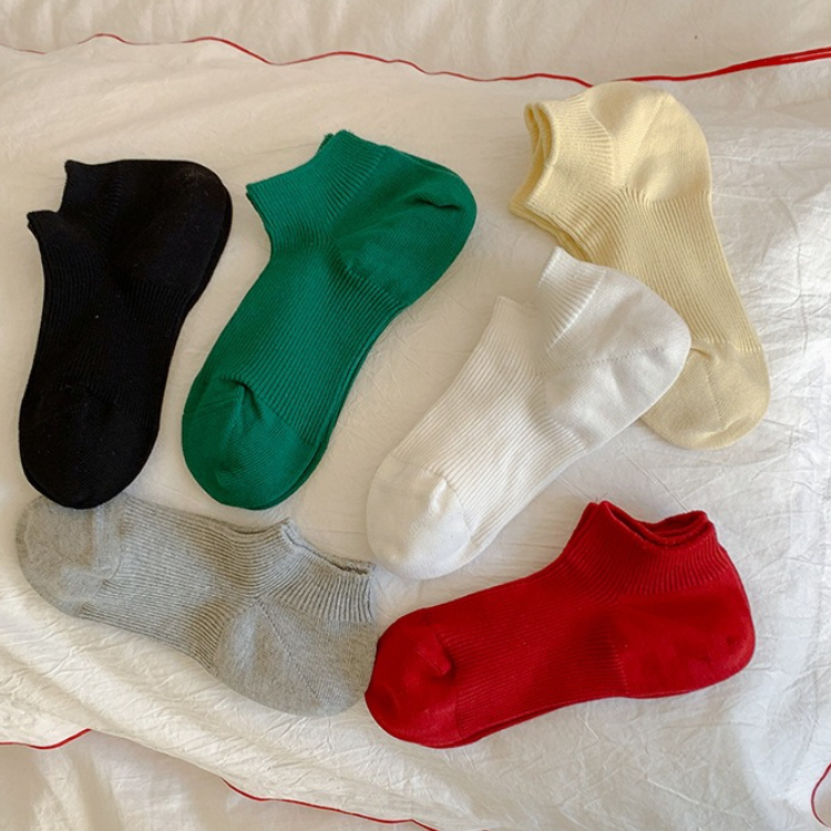 Chaussettes Basses Basiques En Coton Uni À Rebond Élevé Image3