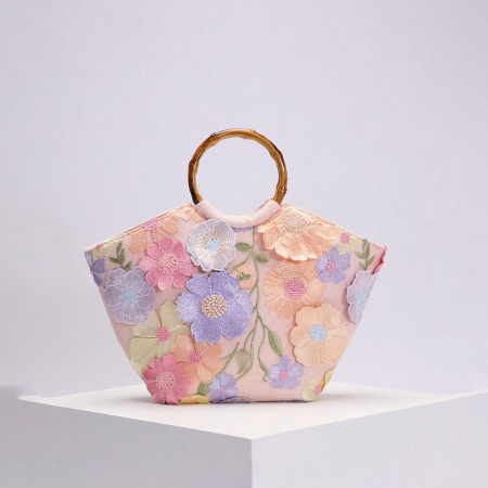 Sacs à main pour femmes de la série romantique, ornés de broderies florales délicates (motifs floraux aléatoires)
