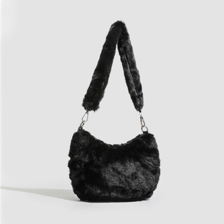 Sac à bandoulière femme simple et décontracté, couleur unie, en fourrure (1 pièce)