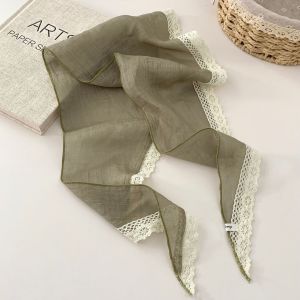Écharpes D'Été Pour Femmes, Collection Romantique, Couleur Unie Douce, Patchwork De Dentelle h5 Image2