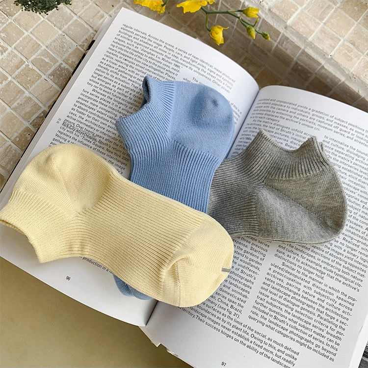 Chaussettes Basses Basiques En Coton Uni À Rebond Élevé Image2