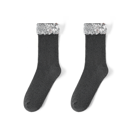 1 paire de chaussettes mi-mollet légères et luxueuses en tricot à paillettes pour femme