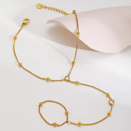 Ensembles de bijoux pour femmes : Chaîne Sweet Heart en acier inoxydable étanche couleur or avec zircon, collection Romantique