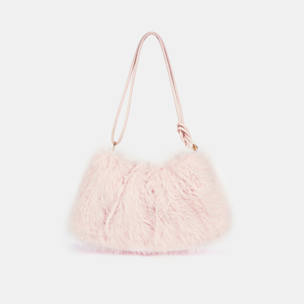Sac À Bandoulière En Fourrure Pour Femme, 1 Pièce, Couleur Unie, Avec Nœud Image4