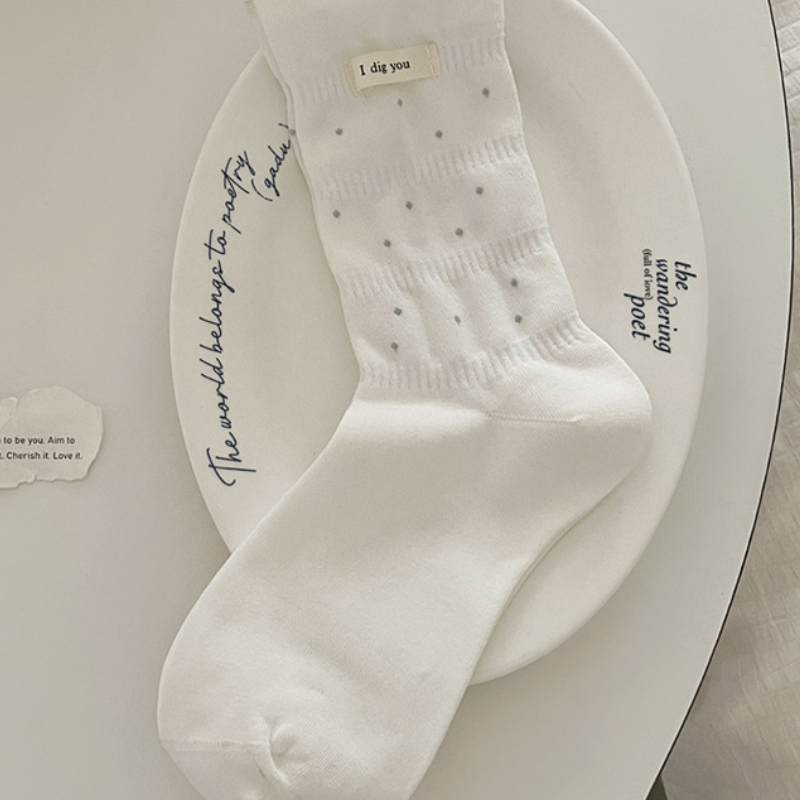 Chaussettes Mi-Mollet À Pois Sportifs Et Étiquettes En Tissu À Lettres 