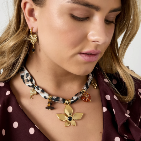 Collier pendentif en acier inoxydable imperméable à motif léopard et fleur 2