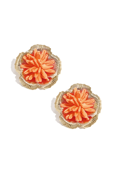 Boucles d'oreilles avec fleur en raphia 3D