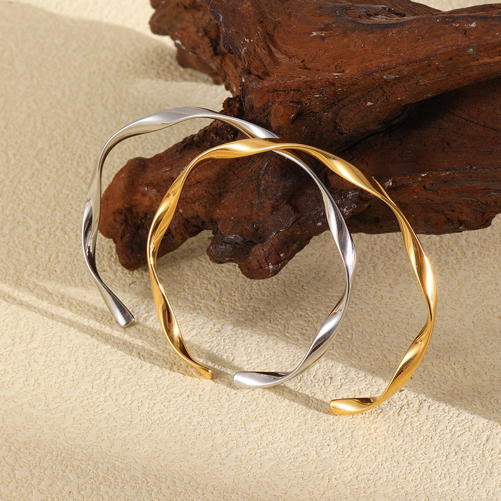 Bracelets Manchettes Simples En Acier Inoxydable Uni, Étanches, Couleur Or, Pour Femmes Image3