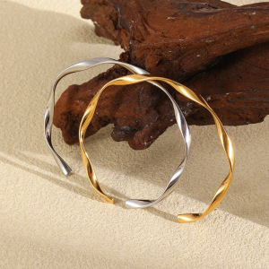 Bracelets Manchettes Simples En Acier Inoxydable Uni, Étanches, Couleur Or, Pour Femmes h5 Image3