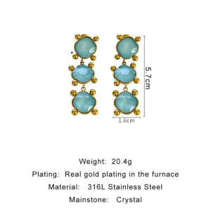 Boucles D'Oreilles Pendantes Rétro Rectangulaires En Acier Inoxydable, Étanches, Couleur Or, Avec Cristaux. h5 