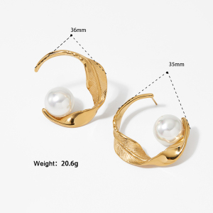 Boucles D'Oreilles Puces Rétro En Acier Inoxydable, Imperméables, Couleur Or, Avec Perles, Pour Femmes h5 
