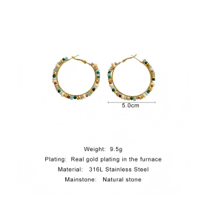 Boucles D'Oreilles Créoles Pour Femmes, En Acier Inoxydable, Couleur Or, Avec Perles De Pierre Naturelle Et Étanchéité. h5 