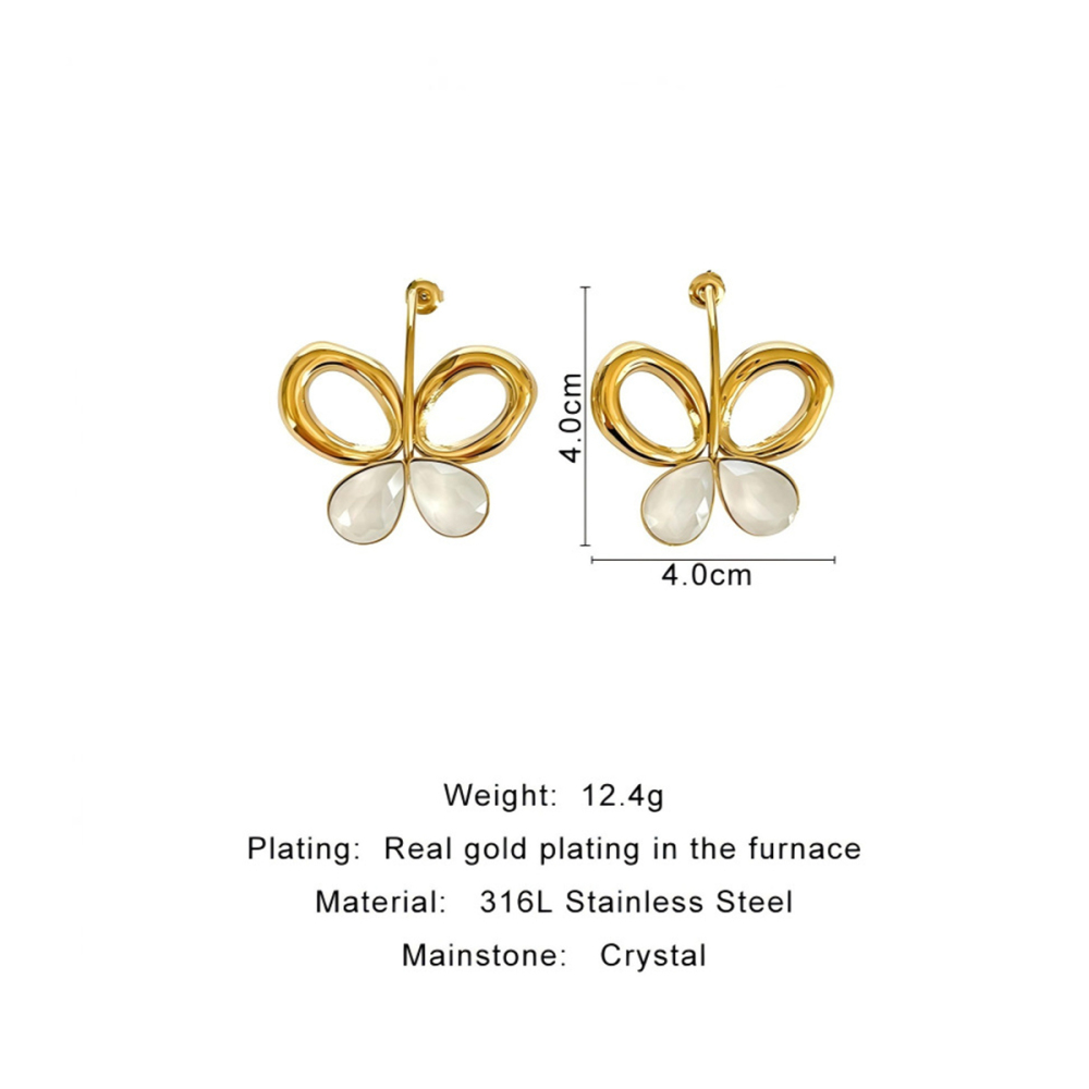 Boucles D'Oreilles Puces Pour Femmes, En Acier Inoxydable Doré, Ornées De Cristaux Et De Motifs Papillon.