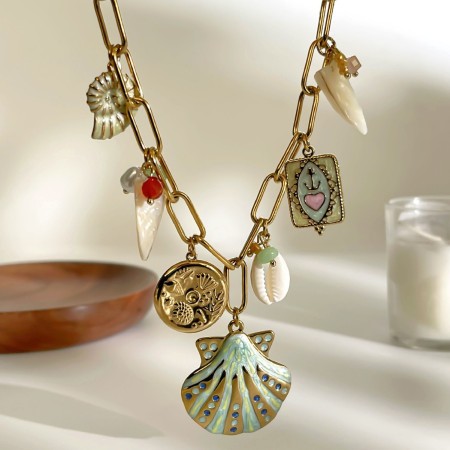 Colliers pendentifs pour femmes, style océan romantique, en acier inoxydable, couleur or, motif coquillage