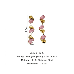 Boucles D'Oreilles Pendantes Pour Femme En Acier Inoxydable, Imperméables, Couleur Or, Avec Cristaux Et En Forme De Cœur h5 