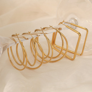 Boucles D'Oreilles Créoles Classiques Pour Femmes, En Acier Inoxydable Uni, Étanches, Couleur Or h5 Image3